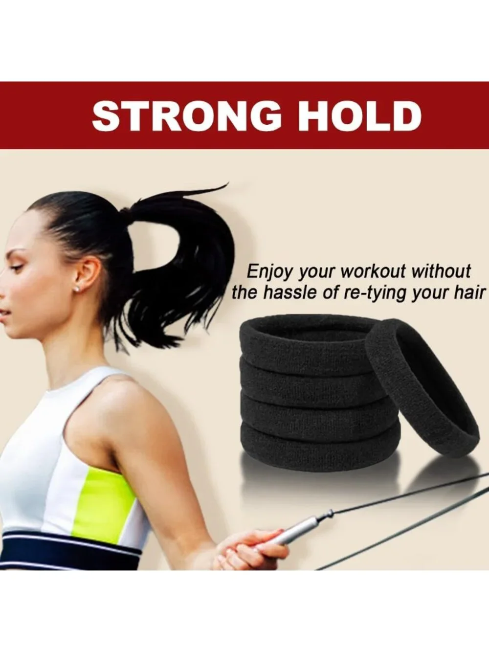 150PCS No Damage Black Hair Ties, Soft Cotton Ponytail Holders for Women